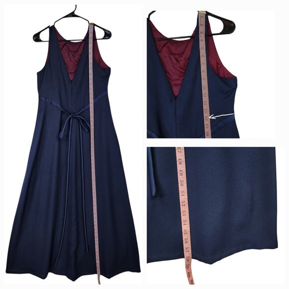 Vtg After Six Gown Womens 10 Maxi Dress Navy Blue A Line Prom Wedding Formal USA - Picture 5 of 12